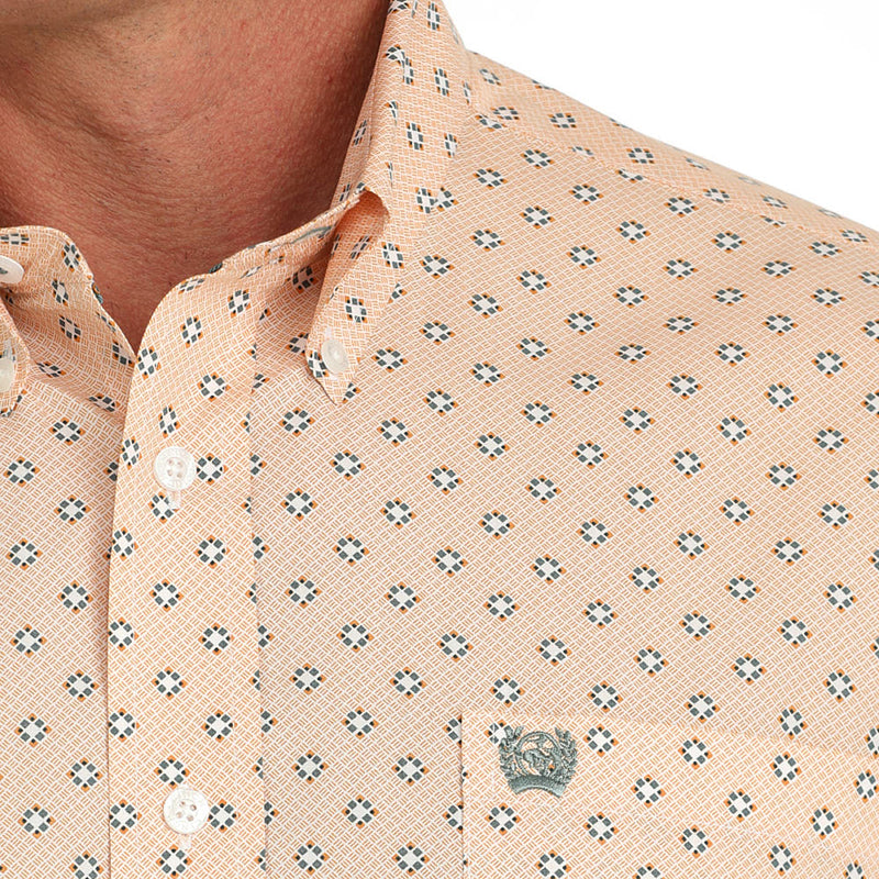 Cinch Mens Orange Print Classic Fit Shirt