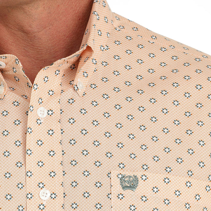 Cinch Mens Orange Print Classic Fit Shirt