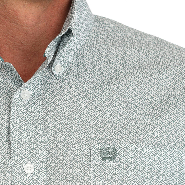 Cinch Mens Green Print Classic Fit Short Sleeve Button Down Shirt