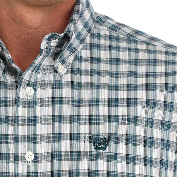 Cinch Mens Cream Plaid Short Sleeve Button Down Shirt