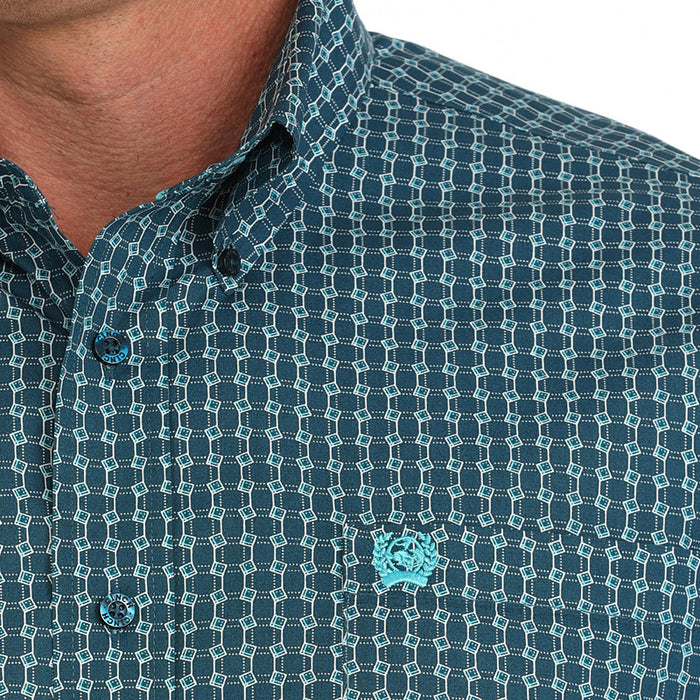 Cinch Mens Blue Plaid Print Short Sleeve Button Down Shirt