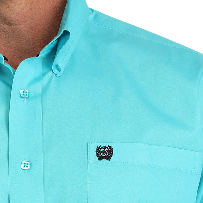 Cinch Mens Turquoise Print Short Sleeve Button Down Shirt