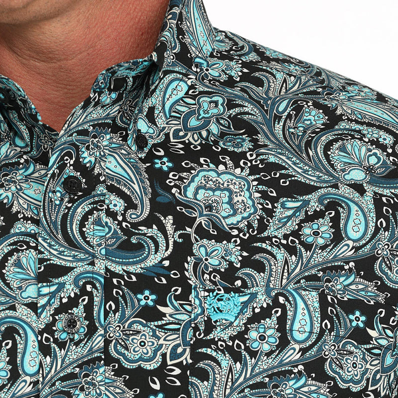 Cinch Men's Black Paisley Print Short Sleeve Button Down Shirt