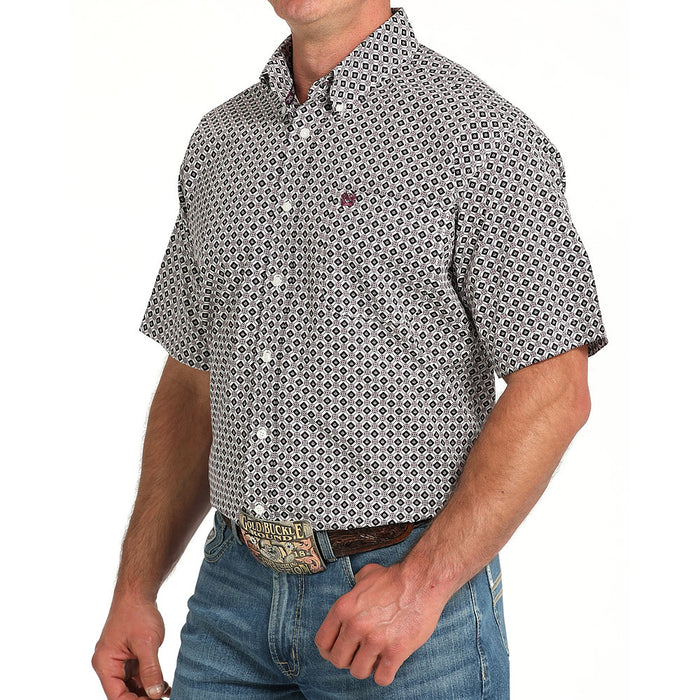 Cinch Men's White & Purple Short Sleeve Shirt