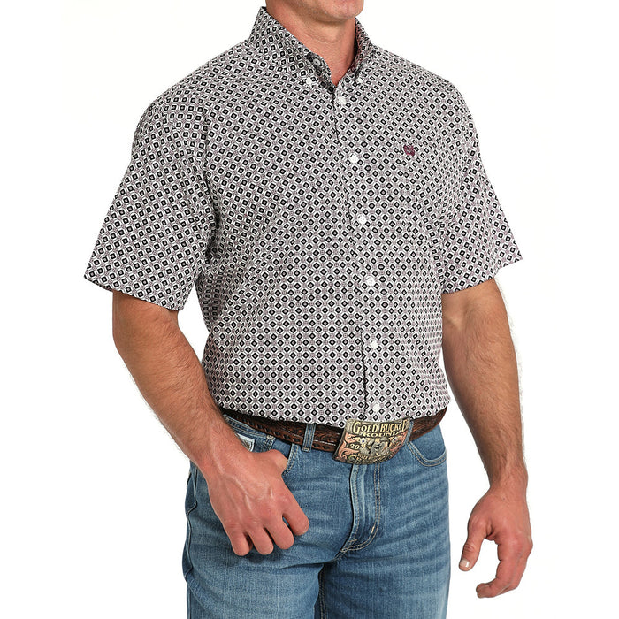 Cinch Men's White & Purple Short Sleeve Shirt