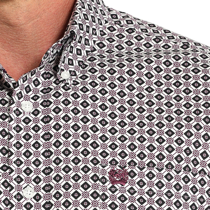 Cinch Men's White & Purple Short Sleeve Shirt
