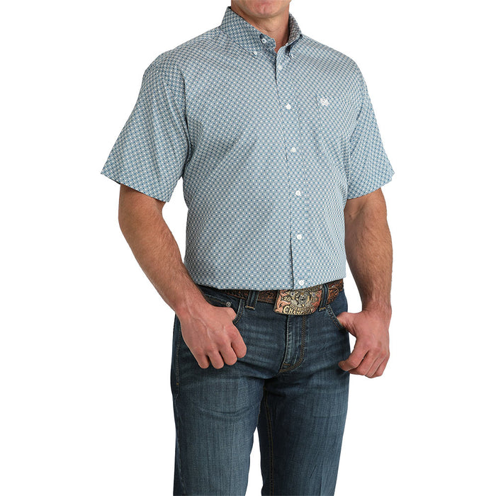 Cinch Men's Blue Geo Print Short Sleeve Shirt