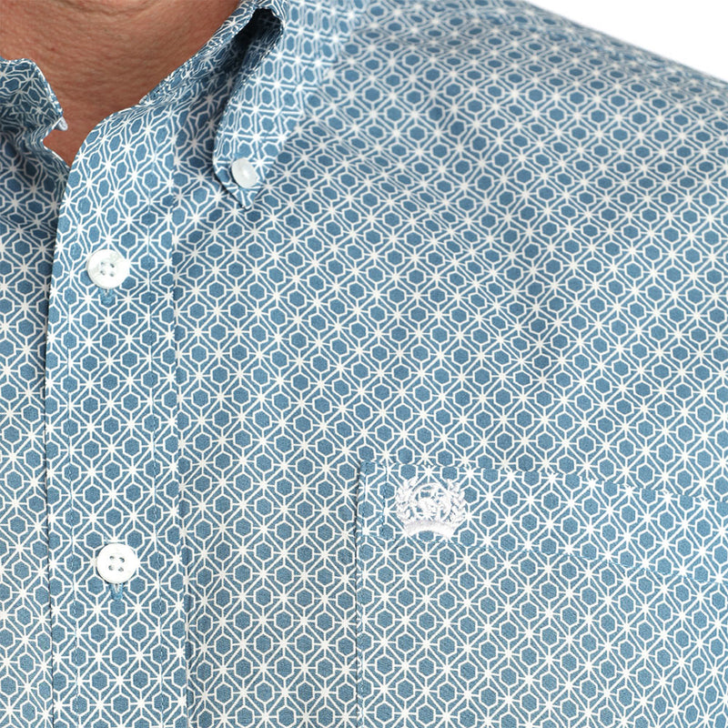 Cinch Men's Blue Geo Print Short Sleeve Shirt