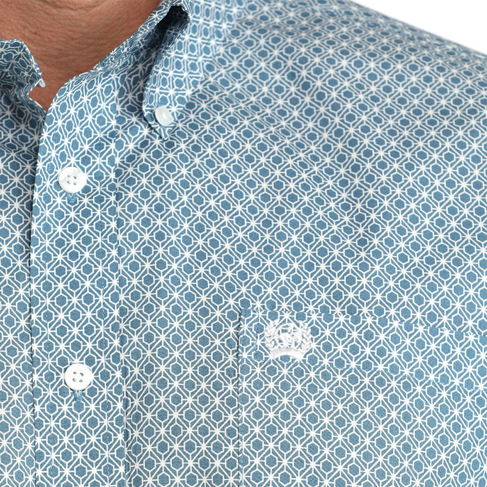 Cinch Men's Blue Geo Print Short Sleeve Shirt