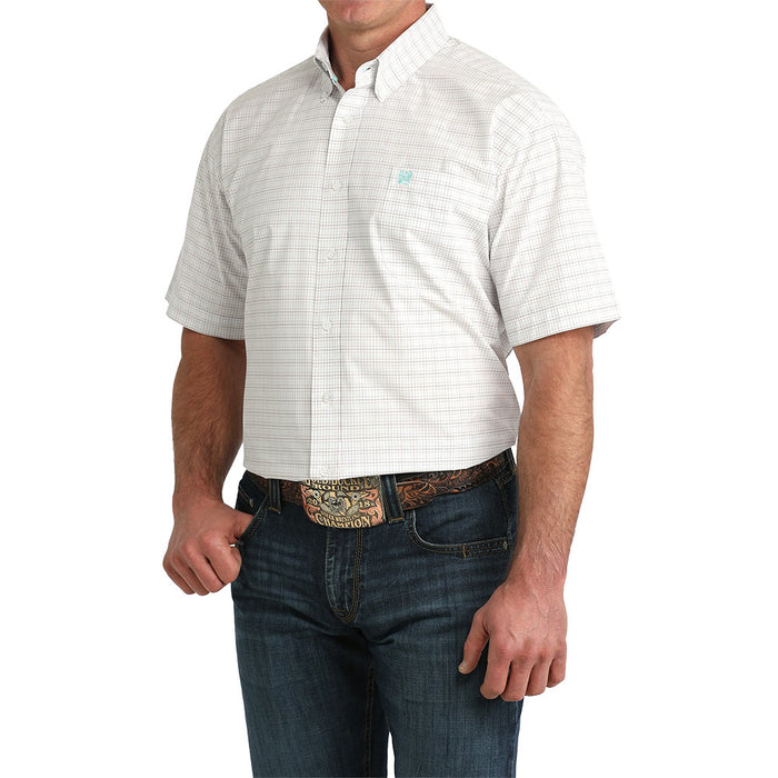 Cinch Men's White Check Short Sleeve Shirt