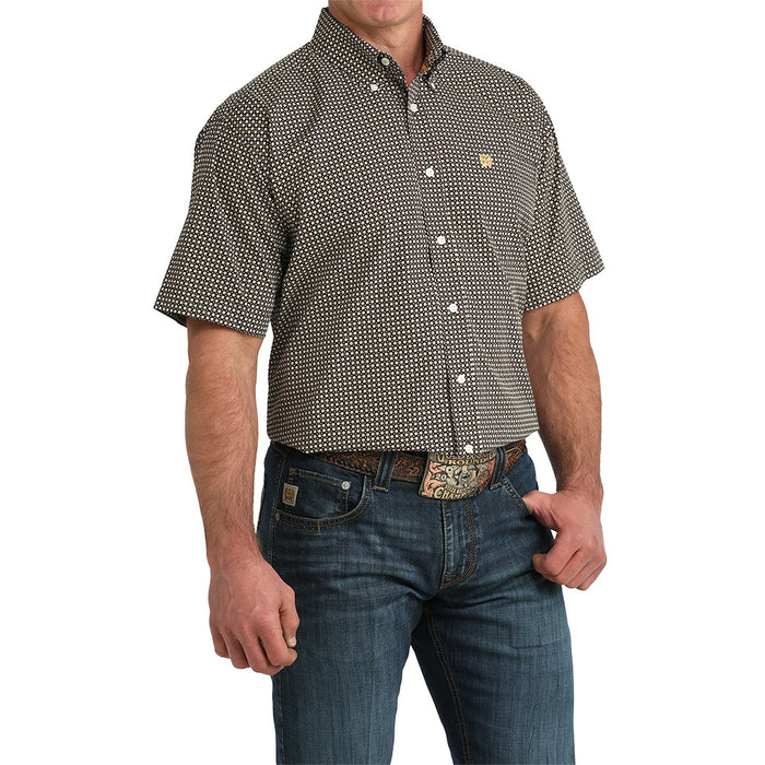 Cinch Men's White Brown Print Short Sleeve Shirt