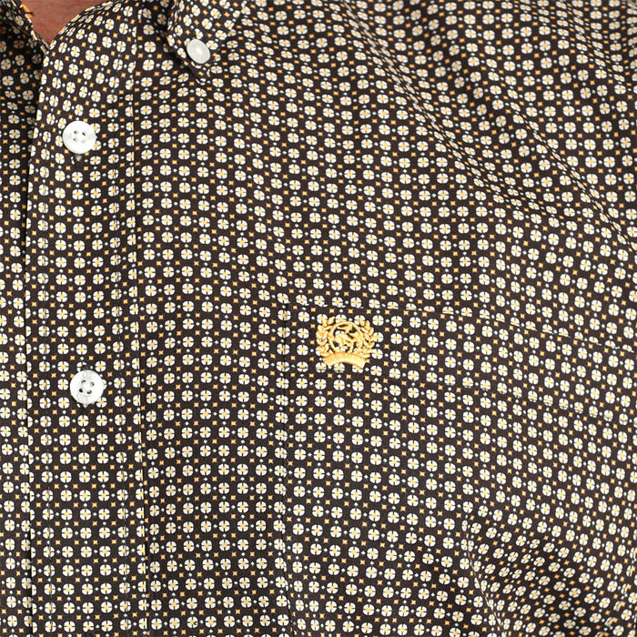 Cinch Men's White Brown Print Short Sleeve Shirt