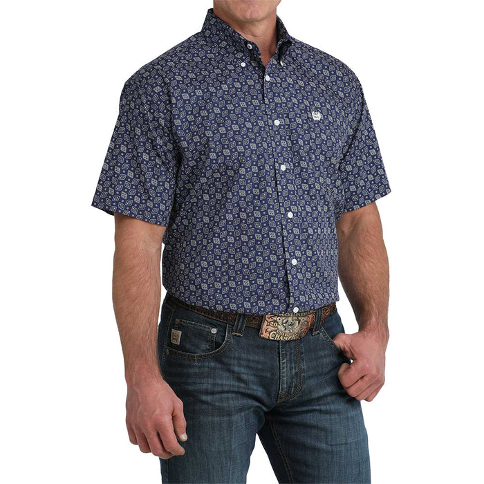 Cinch Men's Royal Geometric Print Short Sleeve Shirt