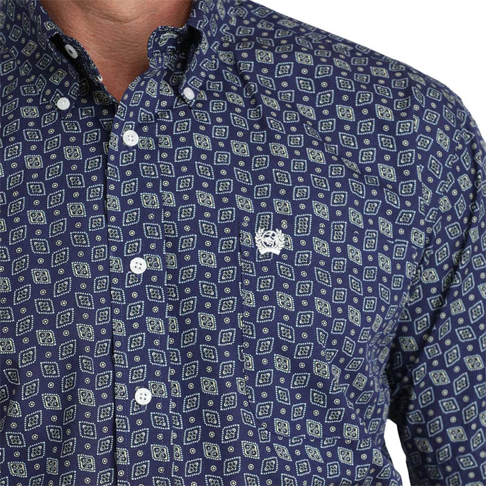Cinch Men's Royal Geometric Print Short Sleeve Shirt