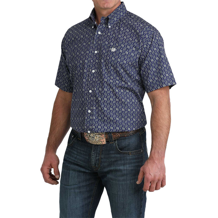 Cinch Men's Royal Geometric Print Short Sleeve Shirt
