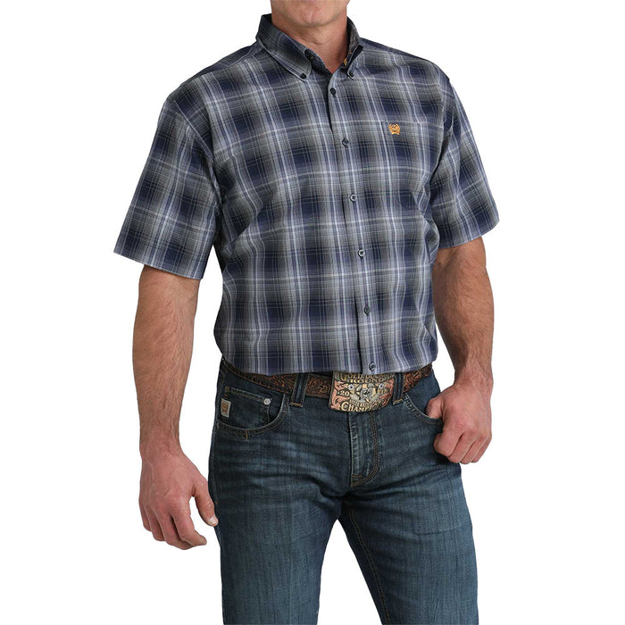 Cinch Men's Navy Plaid Print Short Sleeve Shirt
