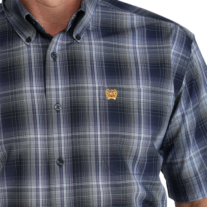 Cinch Men's Navy Plaid Print Short Sleeve Shirt
