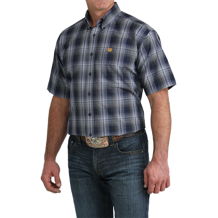 Cinch Men's Navy Plaid Print Short Sleeve Shirt