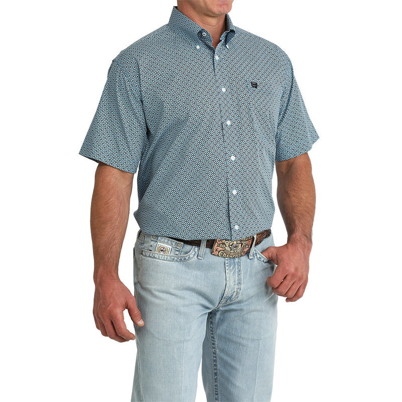 Cinch Men's Blue Check Print Short Sleeve Shirt