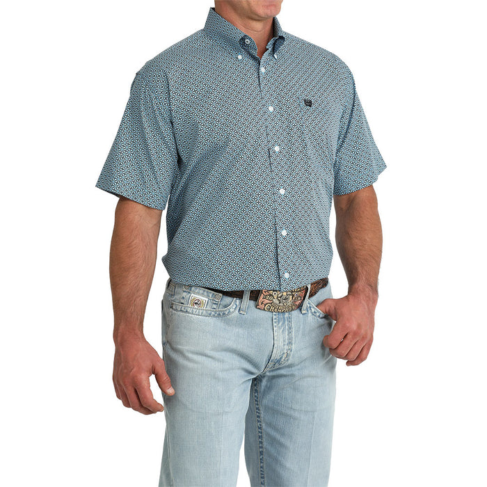 Cinch Men's Blue Check Print Short Sleeve Shirt