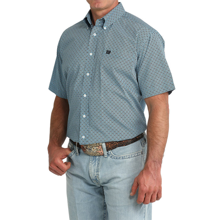 Cinch Men's Blue Check Print Short Sleeve Shirt