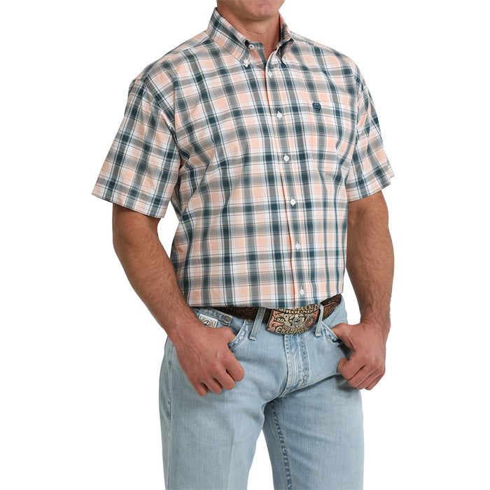 Cinch Men's Coral Plaid Short Sleeve Shirt