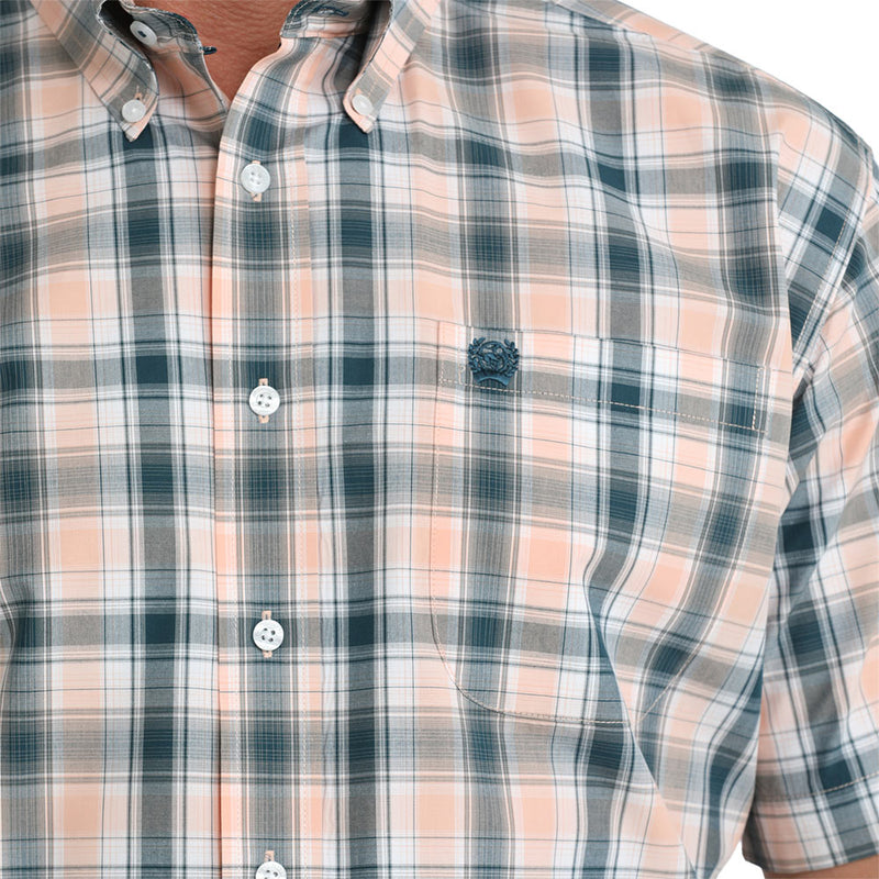 Cinch Men's Coral Plaid Short Sleeve Shirt