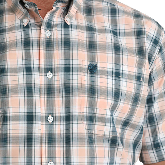 Cinch Men's Coral Plaid Short Sleeve Shirt