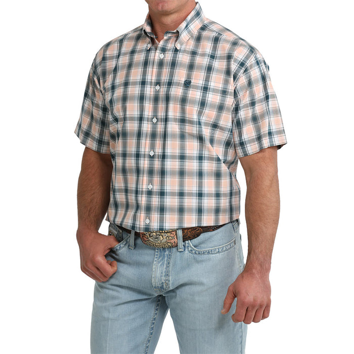 Cinch Men's Coral Plaid Short Sleeve Shirt