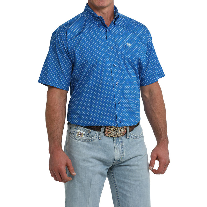 Cinch Men's Royal Blue Print Short Sleeve Shirt