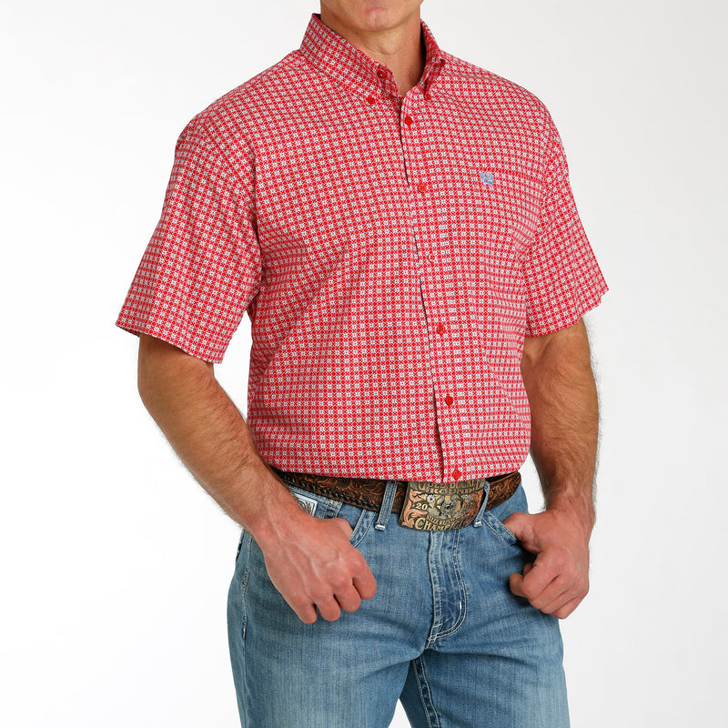 Cinch Men's Red Printed Short Sleeve Button Down