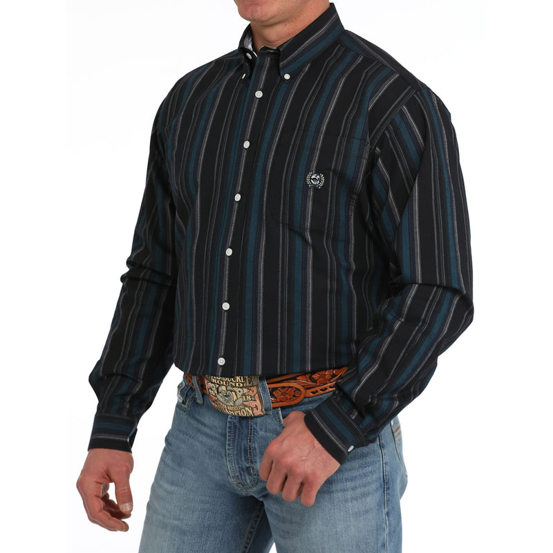 Cinch Men's Vintage Black Oxford Stripe Button Down Shirt