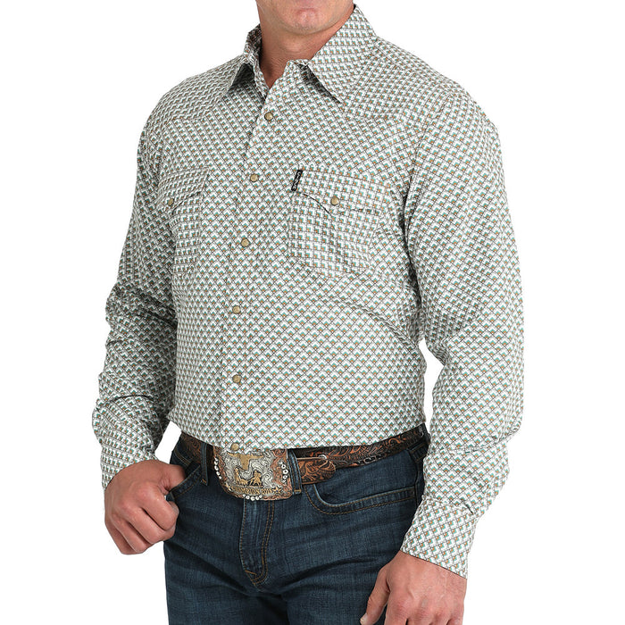 Cinch Men's White Print Modern Fit Shirt