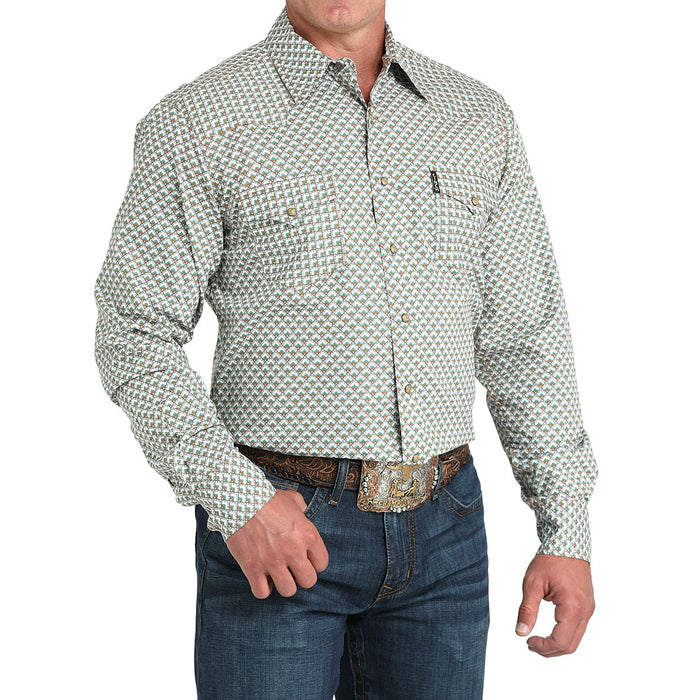 Cinch Men's White Print Modern Fit Shirt