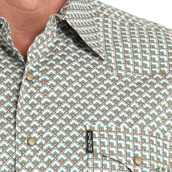 Cinch Men's White Print Modern Fit Shirt