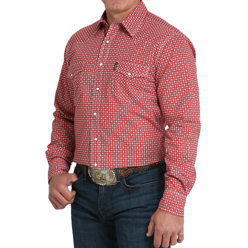 Cinch Men's Red Square Print Modern Fit Shirt