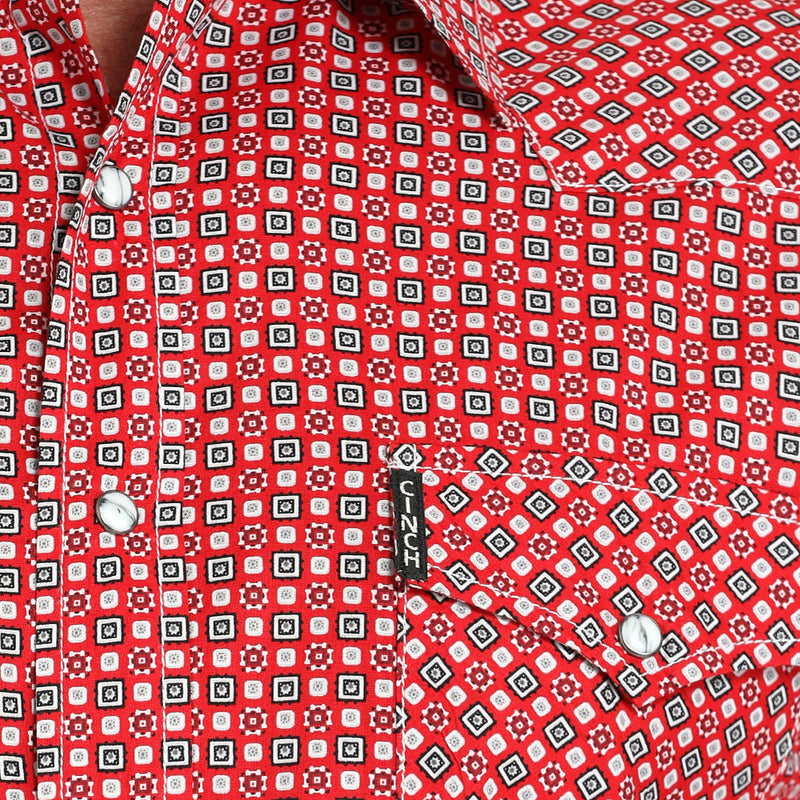 Cinch Men's Red Square Print Modern Fit Shirt