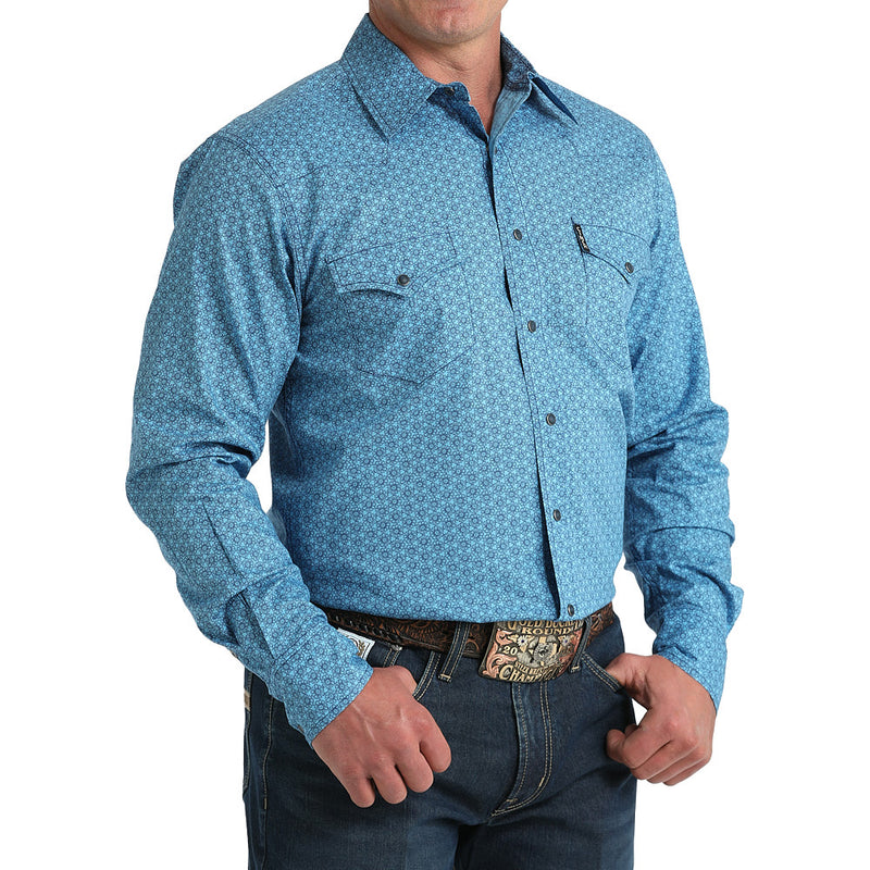 Cinch Men's Modern Fit Blue Floral Print Shirt