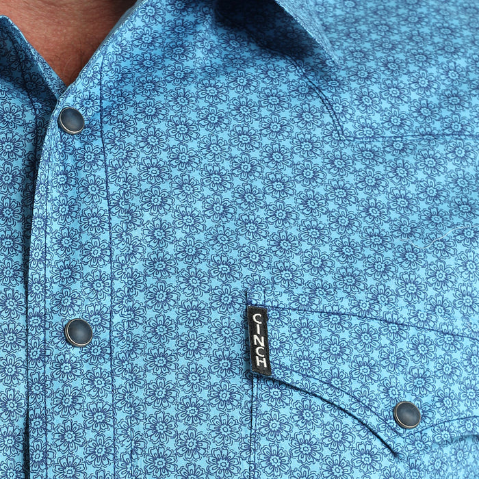 Cinch Men's Modern Fit Blue Floral Print Shirt