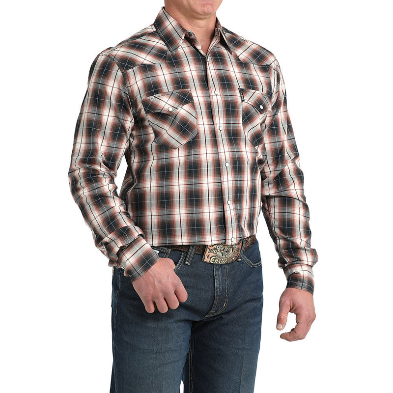 Cinch Men's White Plaid Print Modern Fit Shirt