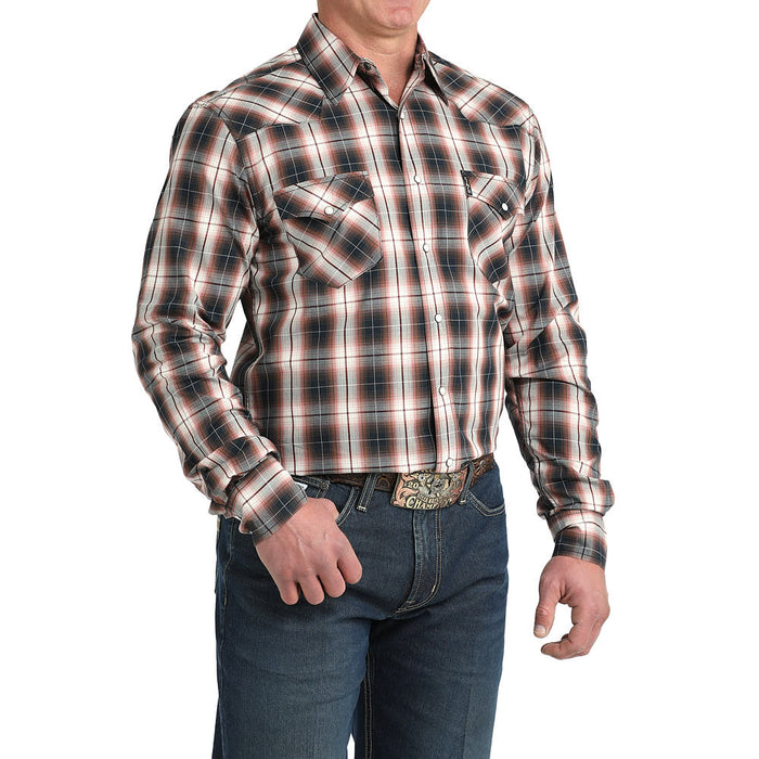 Cinch Men's White Plaid Print Modern Fit Shirt
