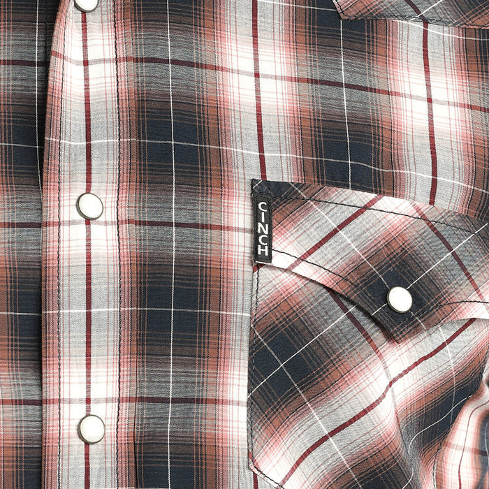 Cinch Men's White Plaid Print Modern Fit Shirt