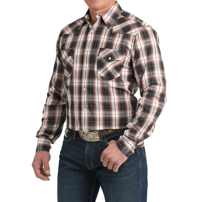 Cinch Men's White Plaid Print Modern Fit Shirt