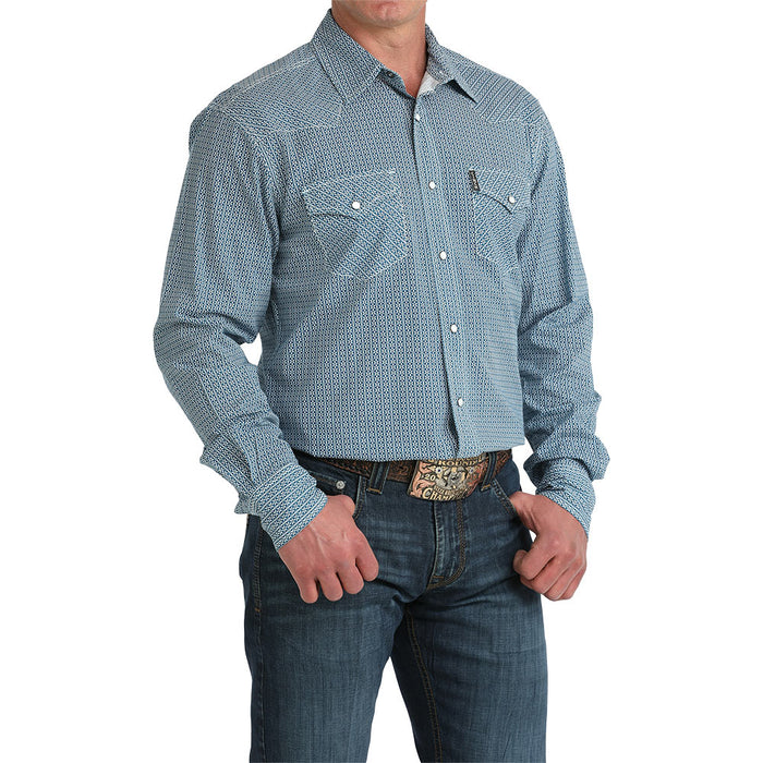Cinch Men's Blue Printed Modern Fit Shirt