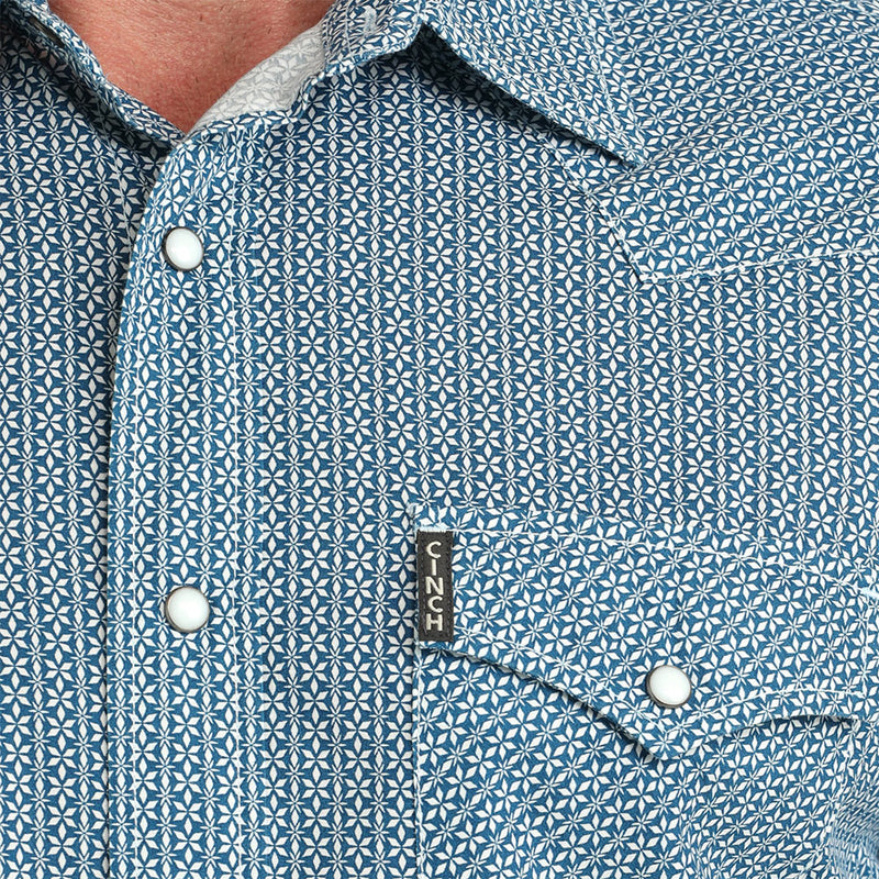 Cinch Men's Blue Printed Modern Fit Shirt