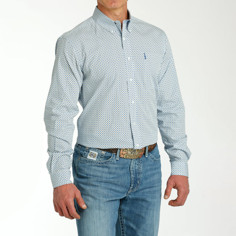 Cinch Men's Light Blue Printed Modern Fit Button Down
