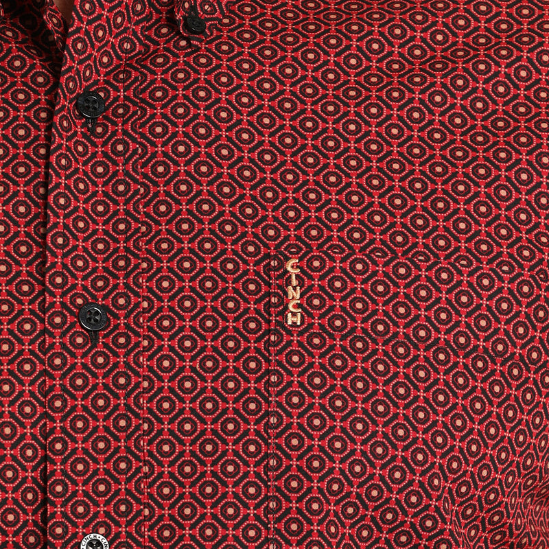 Cinch Men's Red Print Modern Fit Button Down Shirt