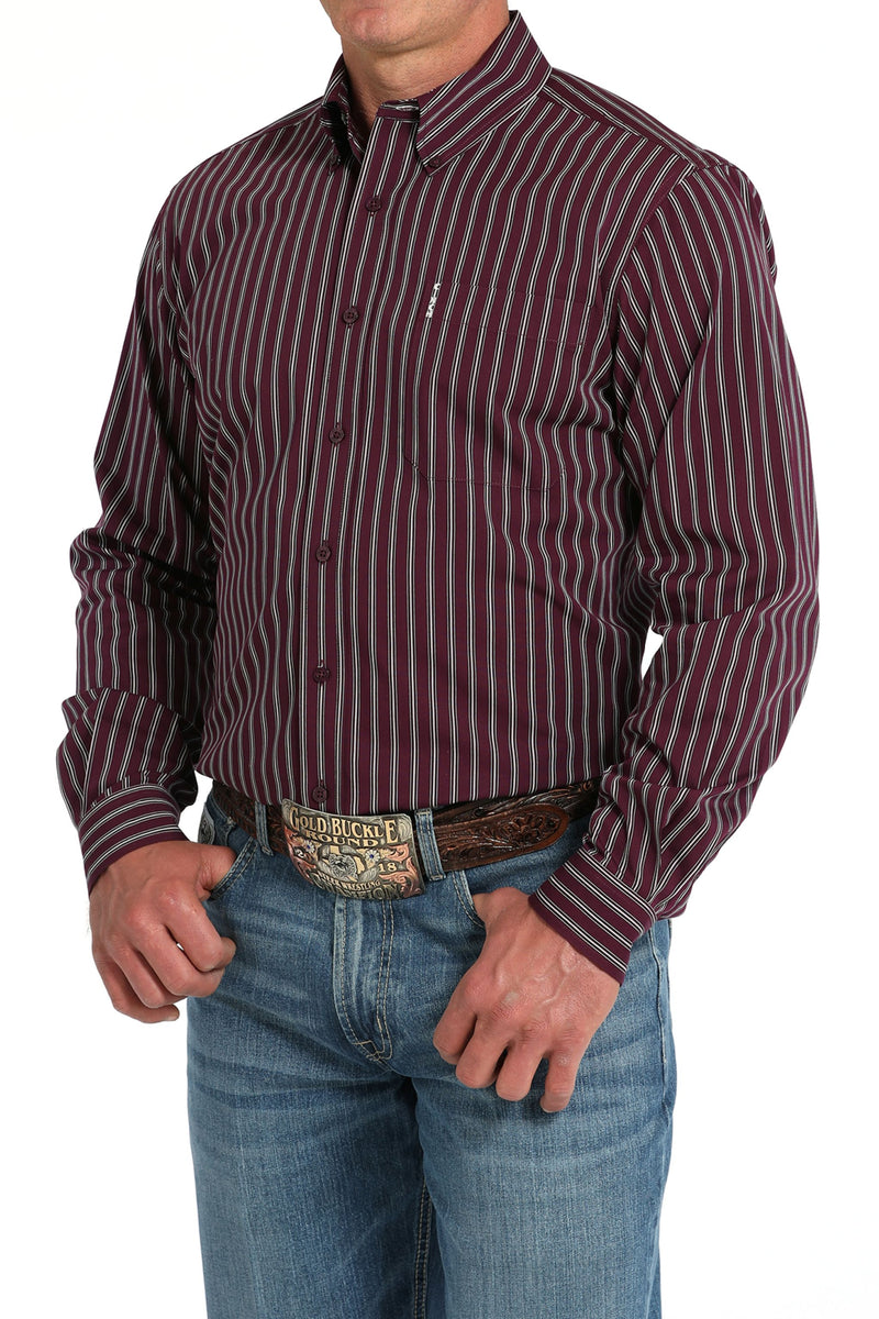 Cinch Men's Modern Fit Purple Stripe Long Sleeve Shirt
