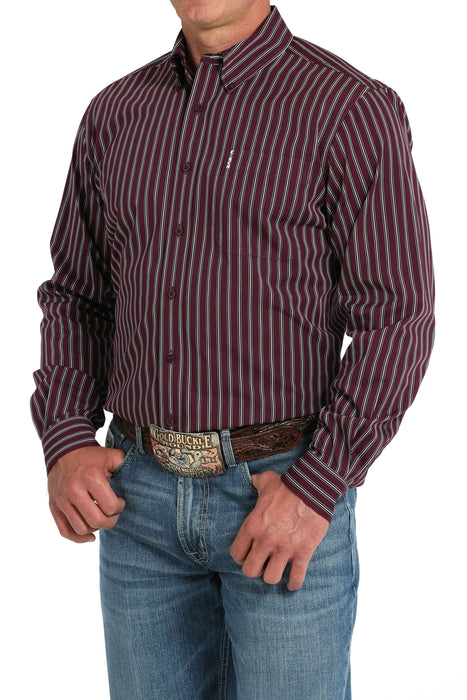 Cinch Men's Modern Fit Purple Stripe Long Sleeve Shirt
