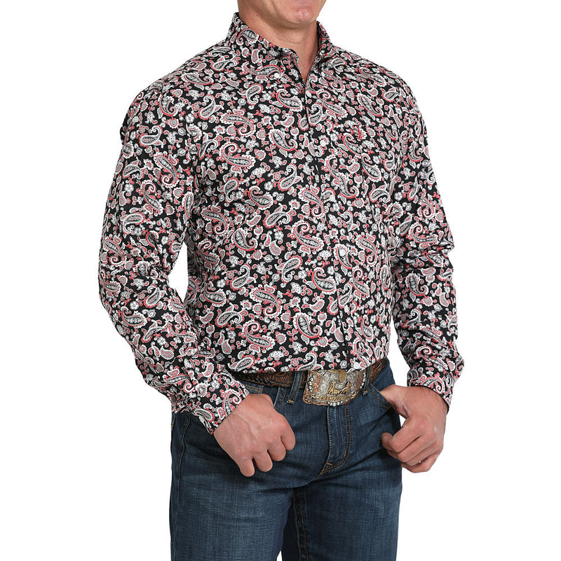 Cinch Men's Black & Red Paisley Modern Fit Shirt